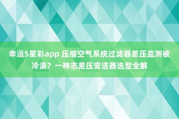 幸运5星彩app 压缩空气系统过滤器差压监测被冷漠？一神志差压变送器选型全解